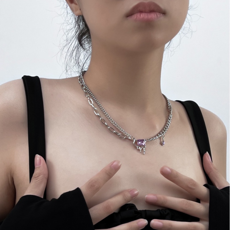 Vòng cổ Đính Đá Hình Giọt Nước Phong Cách Hip Hop Sang Trọng