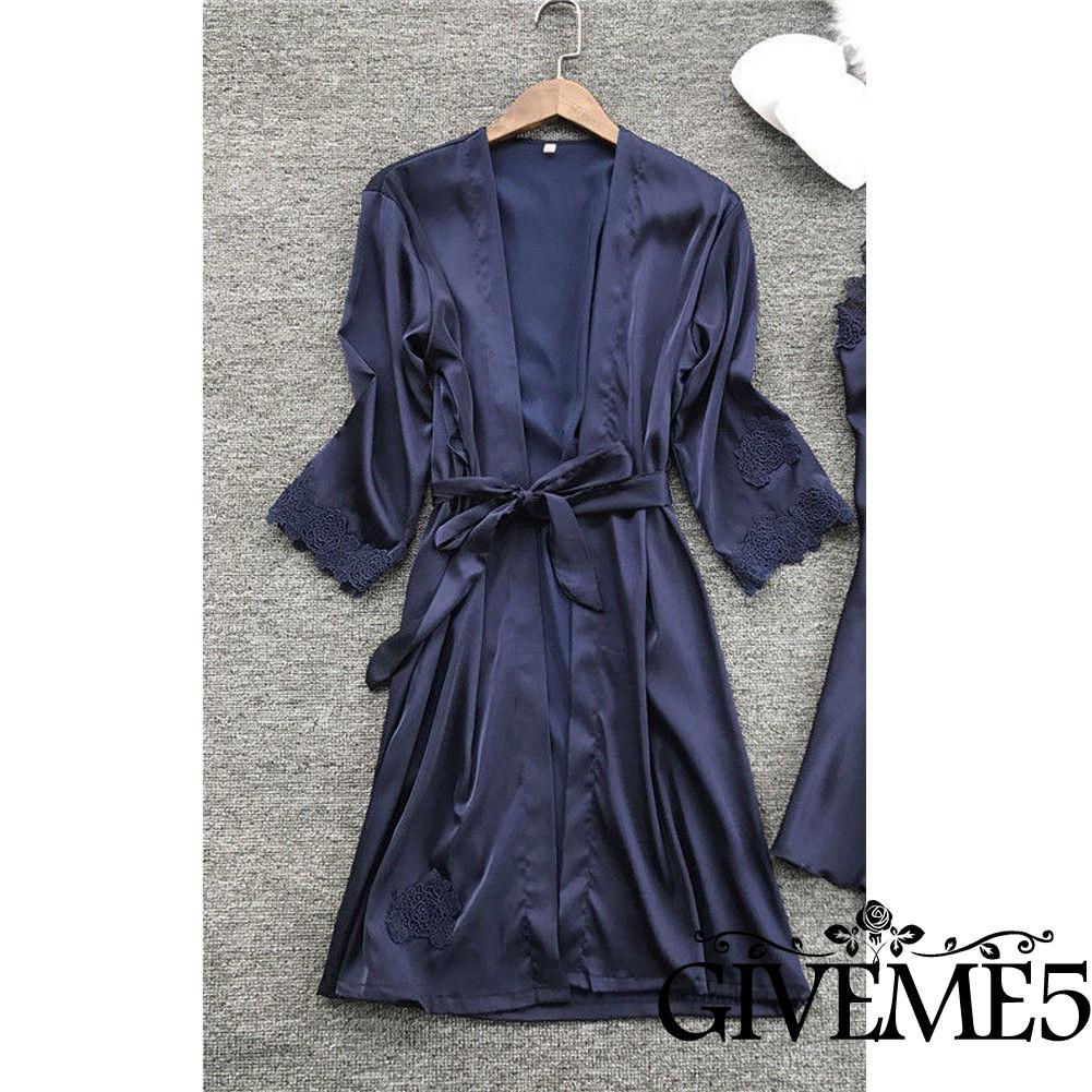 GIVEME-Women Kimono Robe Dress Satin Silk Lace Sleepwear Nightdress Fashion Sexy Babydoll Underwear | WebRaoVat - webraovat.net.vn
