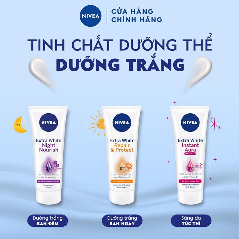 Tinh Chất Dưỡng Thể Giúp Da Săn Chắc Ban Đêm Nivea Extra White Night Nourish Body Serum 180ml | Hasaki