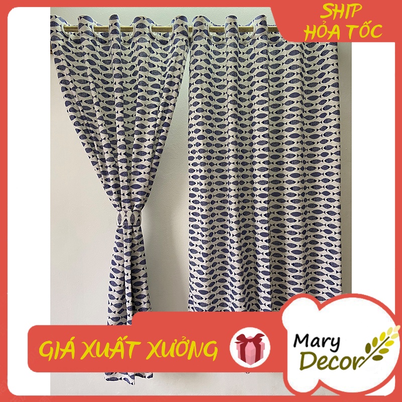 Rèm cửa vải bố linen trang trí nhà cửa cực đẹp, giá tốt - họa tiết cá R-A01