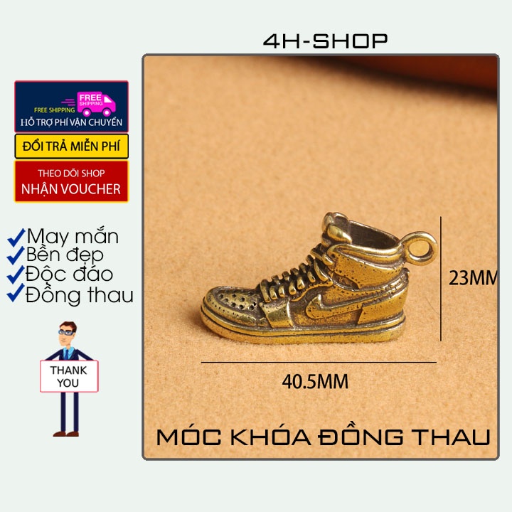 Móc khóa đồng thau hình chiếc giày thể thao cực đẹp may mắn độc đáo lạ phong cách bền bỉ đẹp.4H