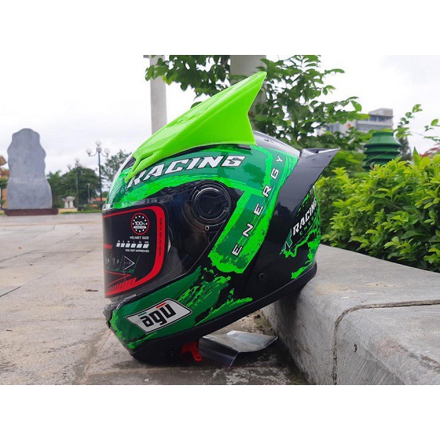 Mũ Bảo Hiểm Fullface AGU Tem Racing 15 - MŨ FULLFACE TẶNG CẶP SỪNG + đuôi gió