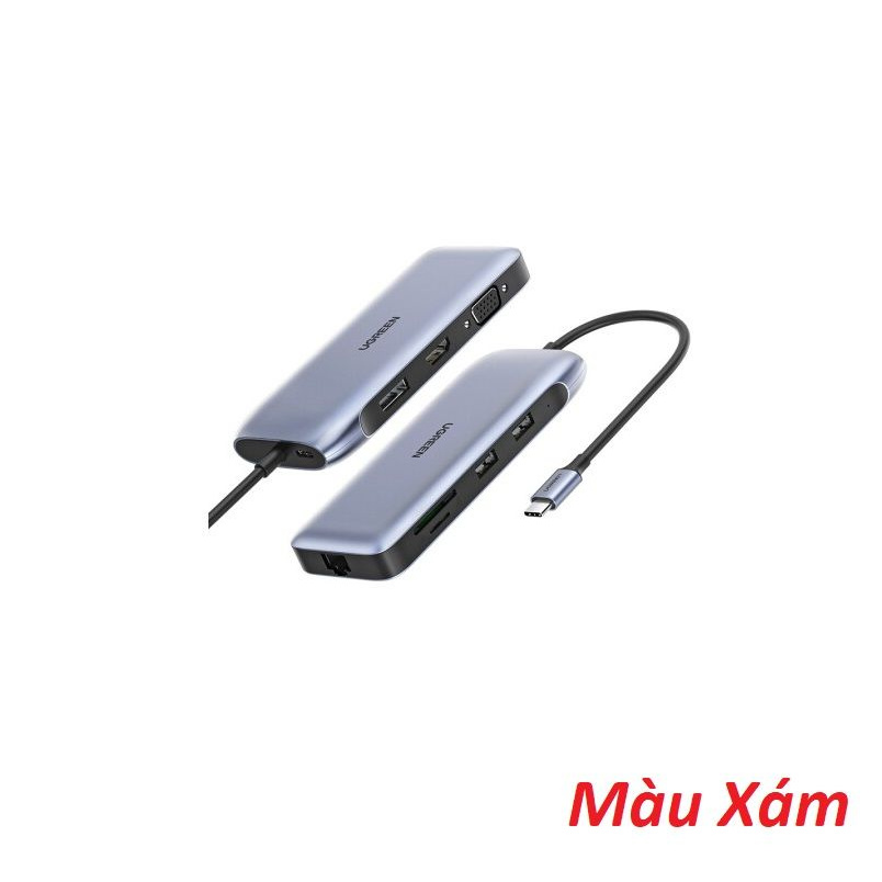 Ugreen 70301 USB type C Bộ chuyển đổi sang 2*USB 3.0 + HDMI + VGA + DP + RJ45 giga + SD&TF + nguồn PD CM274