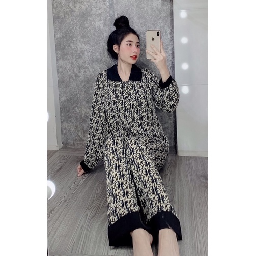 Bộ Pizama mặc nhà cổ sen lụa cao cấpBộ Ngủ lụa tay dài quần dài hoạ tiết sang trọng mát [HÀNG CHUẨN] [ẢNH THẬT +VIDEO]