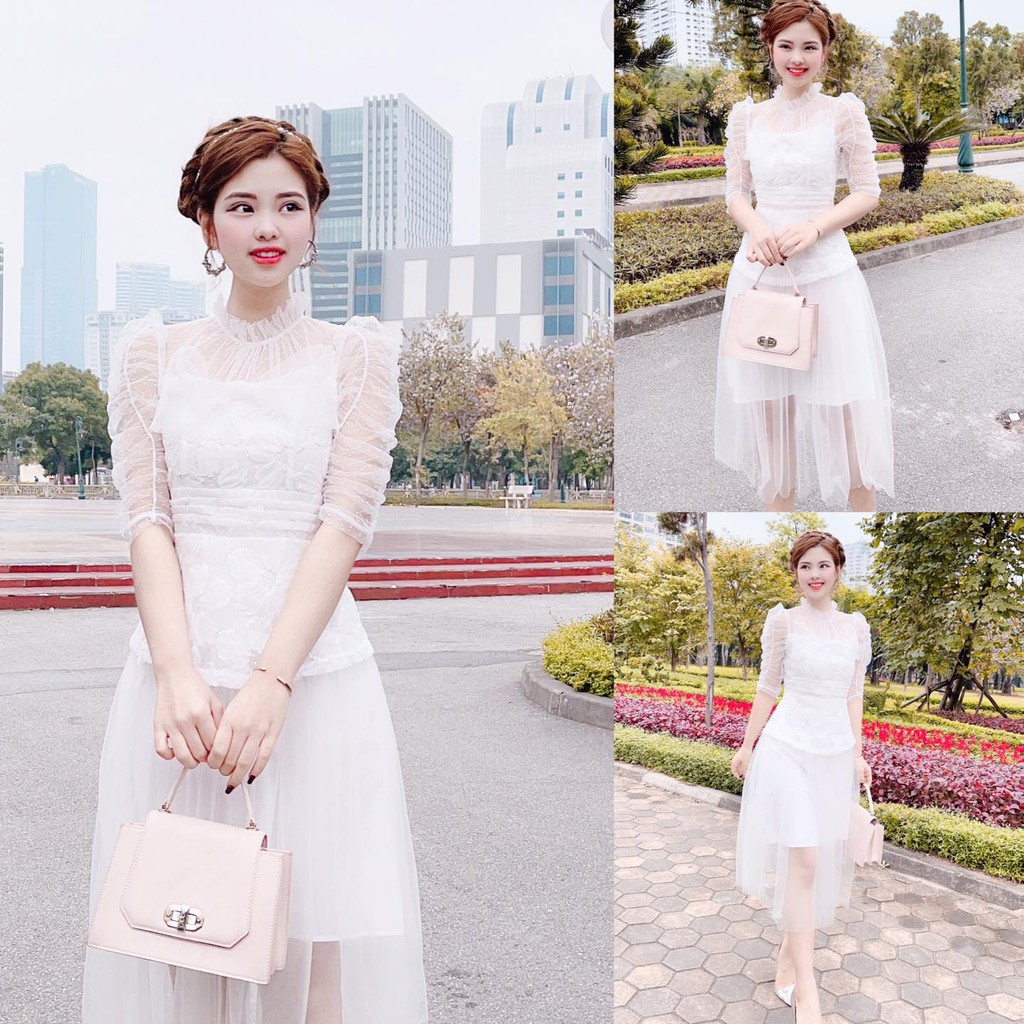 VÁY XÒE REN 2 LỚP TAY NHÚN CAO CẤP V1843 ĐI CÙNG CHẤT VẢI VOAN CAO CẤP MỎNG NHẸ QUÝ PHÁI SANG TRỌNG