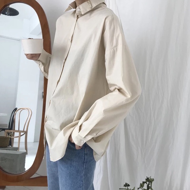 [ sẵn trắng xang ] áo sơ mi form rộng ulzzang / áo sơ mi oversize unisex