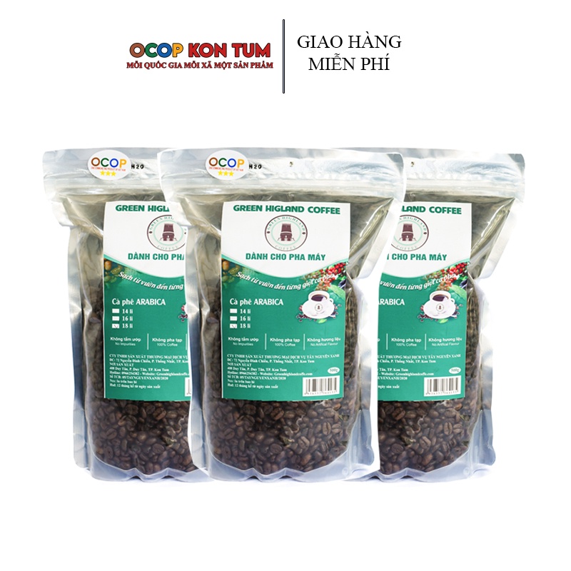 Cà phê nguyên hạt rang robusta, arabica sạch 500gr và 1 kg tây nguyên xanh ocop kon tum