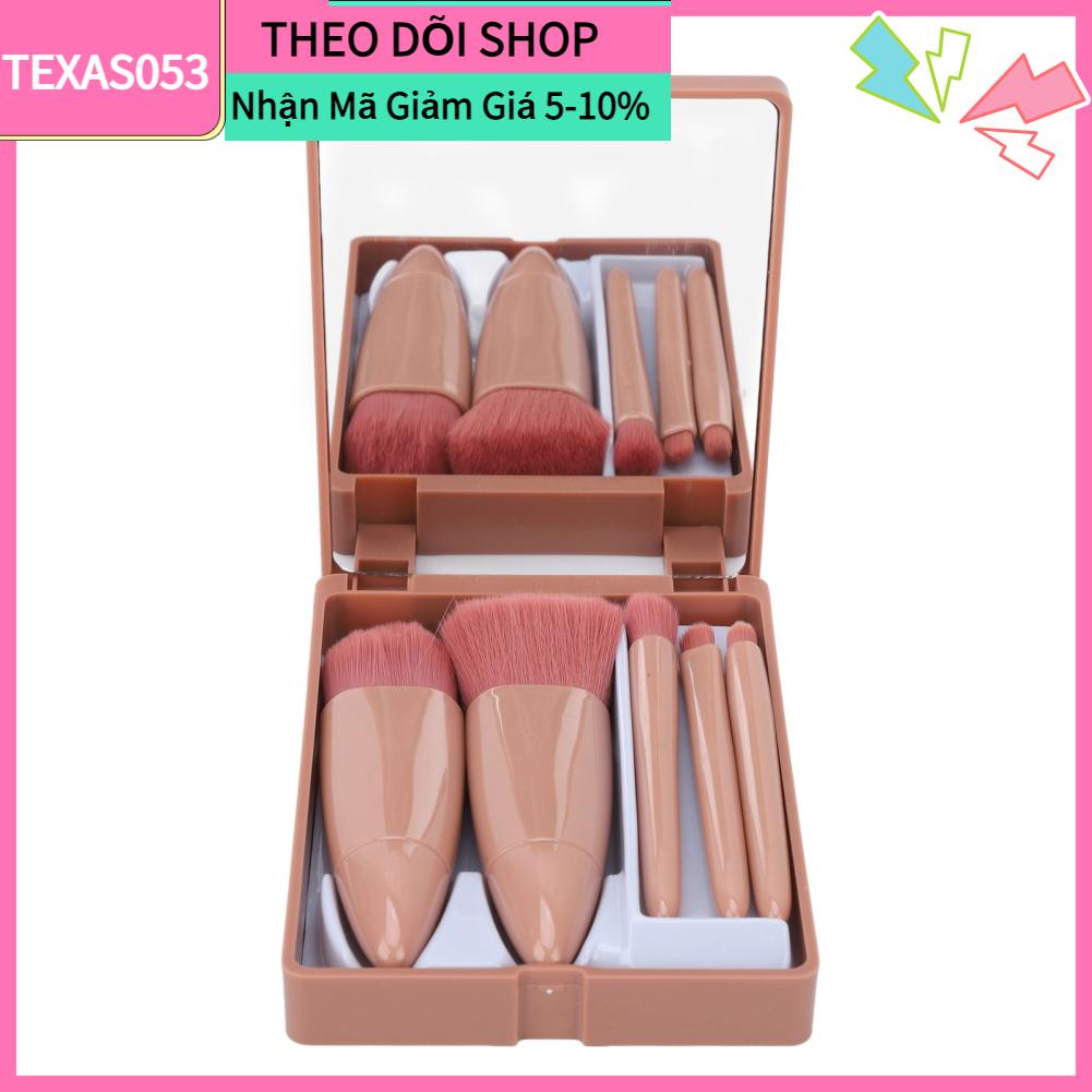 Set 5 Cọ Trang Điểm Lông Mềm Mini Kèm Hộp Đựng Có Gương Tiện Lợi