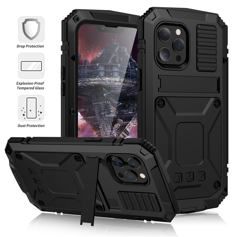 Ốp Điện Thoại Kiểu Giáp Chống Sốc Có Chân Đỡ Kim Loại Cho iPhone 13 Pro Max/13 Mini/12 Pro Max/11