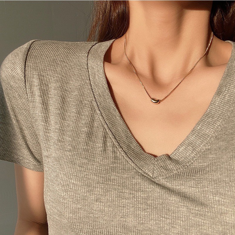 Vòng cổ mặt hình hạt đậu bằng thép titan thời trang