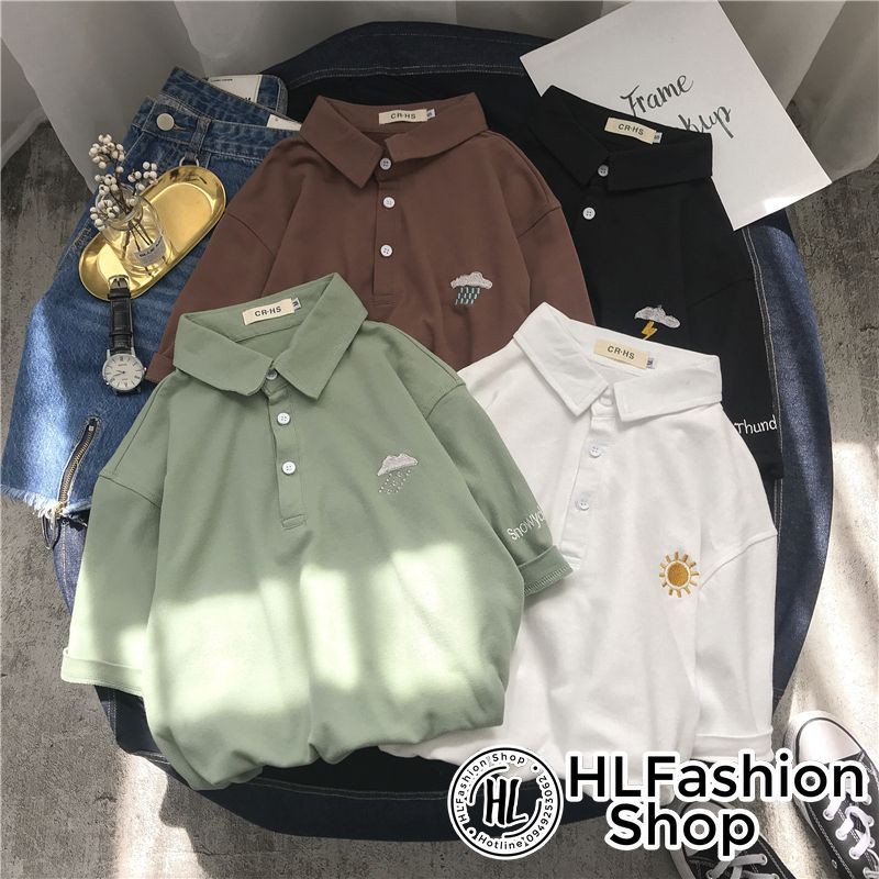 Áo polo thun cổ trụ thêu hình Thời Tiết siêu đáng yêu, áo thun size có cổ HLFashion