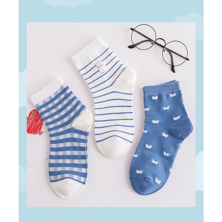 Set 3 đôi tất cổ cao Bivota vớ nữ hàn quốc xanh trẻ trung T91