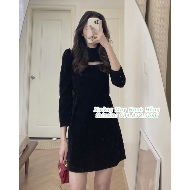 Váy nhung dáng A khoét trước buộc nơ sau