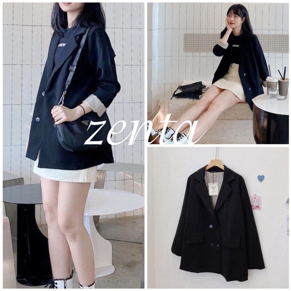 áo blazer trơn nữ 2 lớp có túi nắp - áo vest màu đen ulzzang ( ảnh thật/ có sẵn)
