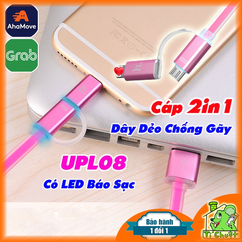 Cáp HOCO UPL08 2in1 Light.ning &amp; MicroUSB Đầu Bọc Nhôm Có LED Báo Sạc