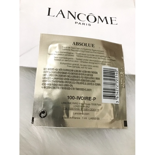 Kem nền căng bóng da chống lão hóa Lancôme Absolue Fluid Foundation màu 100 sáng hồng sample 1ml