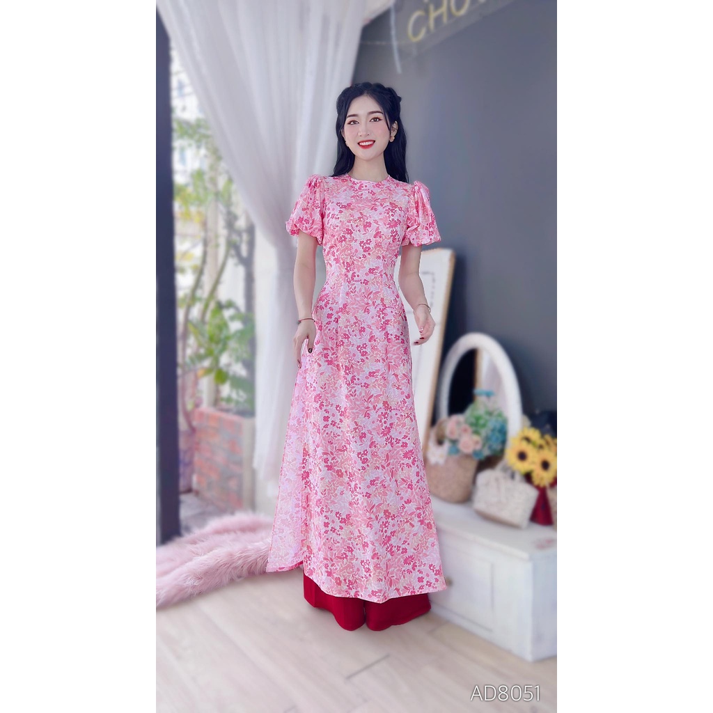 Áo dài cách tân nữ kiểu tay phồng chuny không kèm quần CHUU AD8051