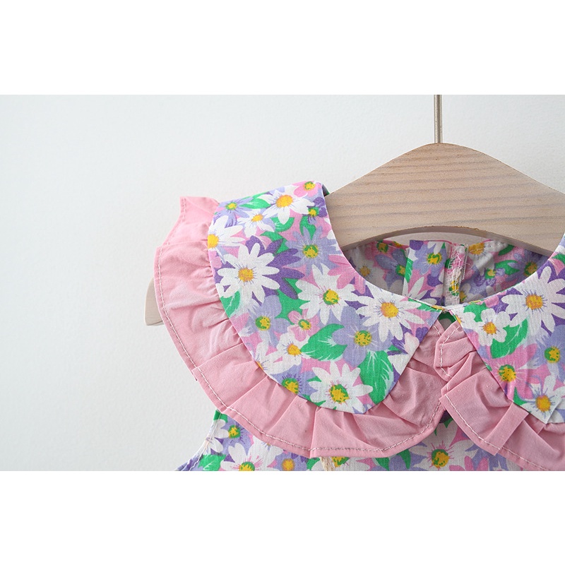 Đầm công chúa  không tay cổ búp bê in hoa kèm túi đeo chéo thời trang mùa hè cho bé gái 1-5 tuổi