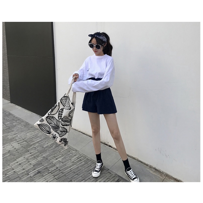 SUXI Áo Thun Nữ Tay Dài Dáng Rộng Có In Chữ Thời Trang Phong Cách Hàn Quốc