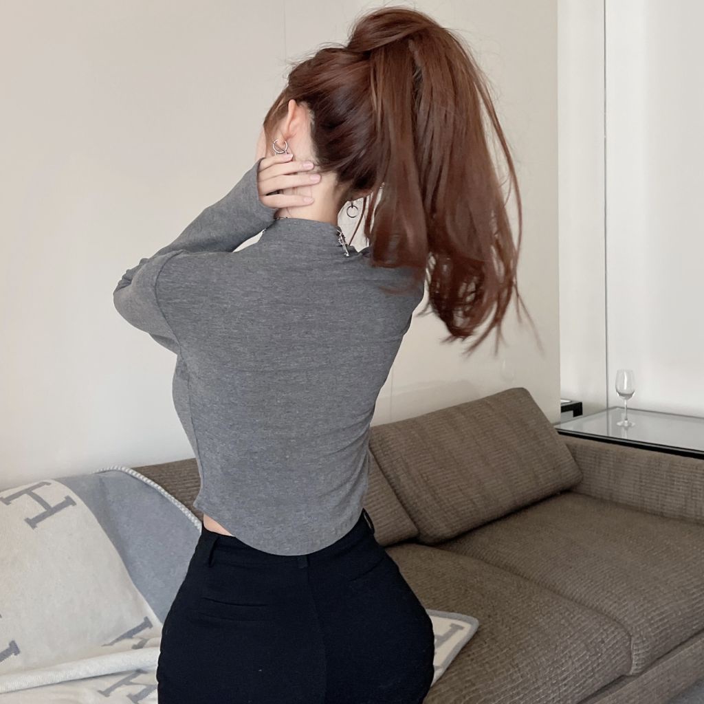 Áo thun dài tay cổ 3 phân, áo croptop dài tay mùa thu chất vải cao cấp hàng order Taobao nhà Oanhdilys