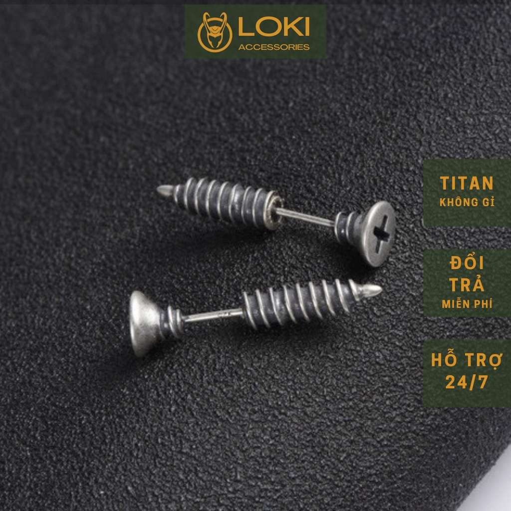 Khuyên Tai nam nữ Đinh Ốc Đẹp Screws Loki Accessories Màu Đen Bạc - Bông tai Unisex Cá tính Titan - Đinh Ốc (1 đôi)