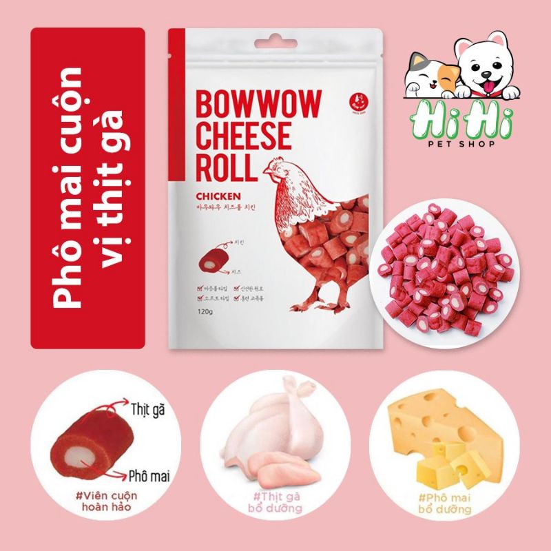 Snack bánh thưởng cho chó vị thịt gà - phô mai cuộn - Bow Wow Cheese Roll Chicken - 120g