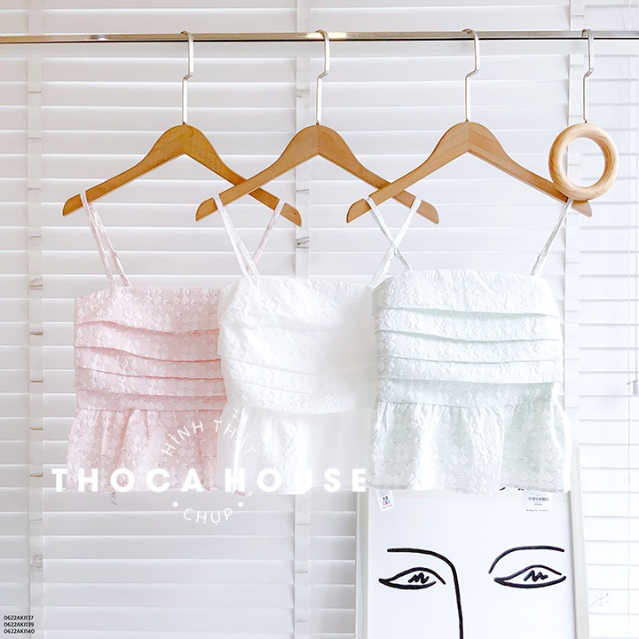 Áo kiểu 2 dây croptop xếp li dáng xòe hoa nhí THOCA HOUSE mẫu mới thời thượng, màu pastel nhẹ nhàng phối đồ