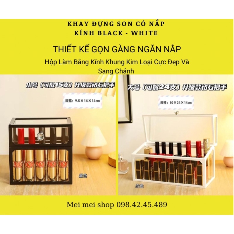Hộp đựng son cao cấp trắng- đen có nắp chống bụi