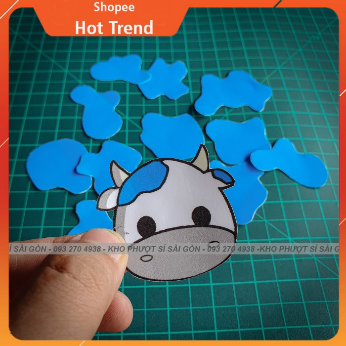 Trend Bò Sữa - Sticker dán mũ bảo hiểm 3/4 Bò Sữa màu xanh nước biển - Hình dán mũ bảo hiểm chống nước