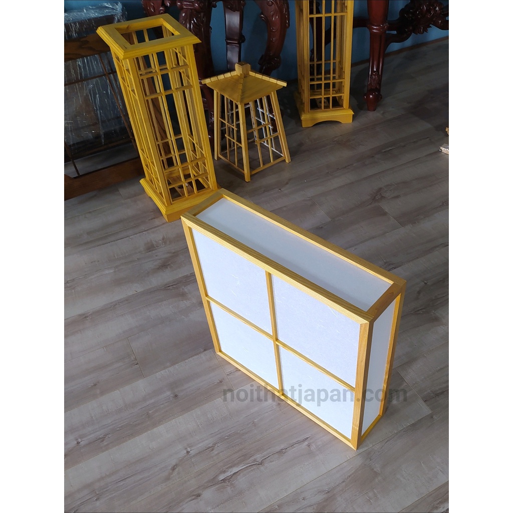 Đèn ốp trần phong cách truyền thống Nhật Bản chất liệu gỗ sồi kích thước 50 x50 x13cm tặng kèm đèn led và đổi nguồn