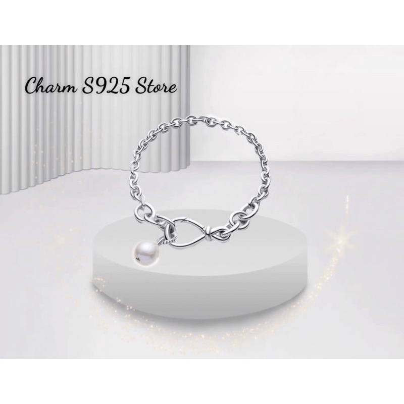 combo vòng tay xích mix 1 hạt charm ngọc trắng bạc s925 cao cấp