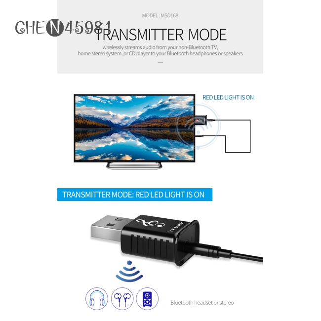 Adapter chuyển đổi tín hiệu âm thanh bluetooth 5.0 đầu USB cho TV/PC tai nghe/loa nghe nhạc