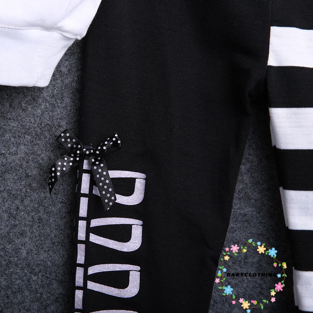 Bộ áo tay dài có nón hoodie + quần Legging kẻ sọc cho bé gái