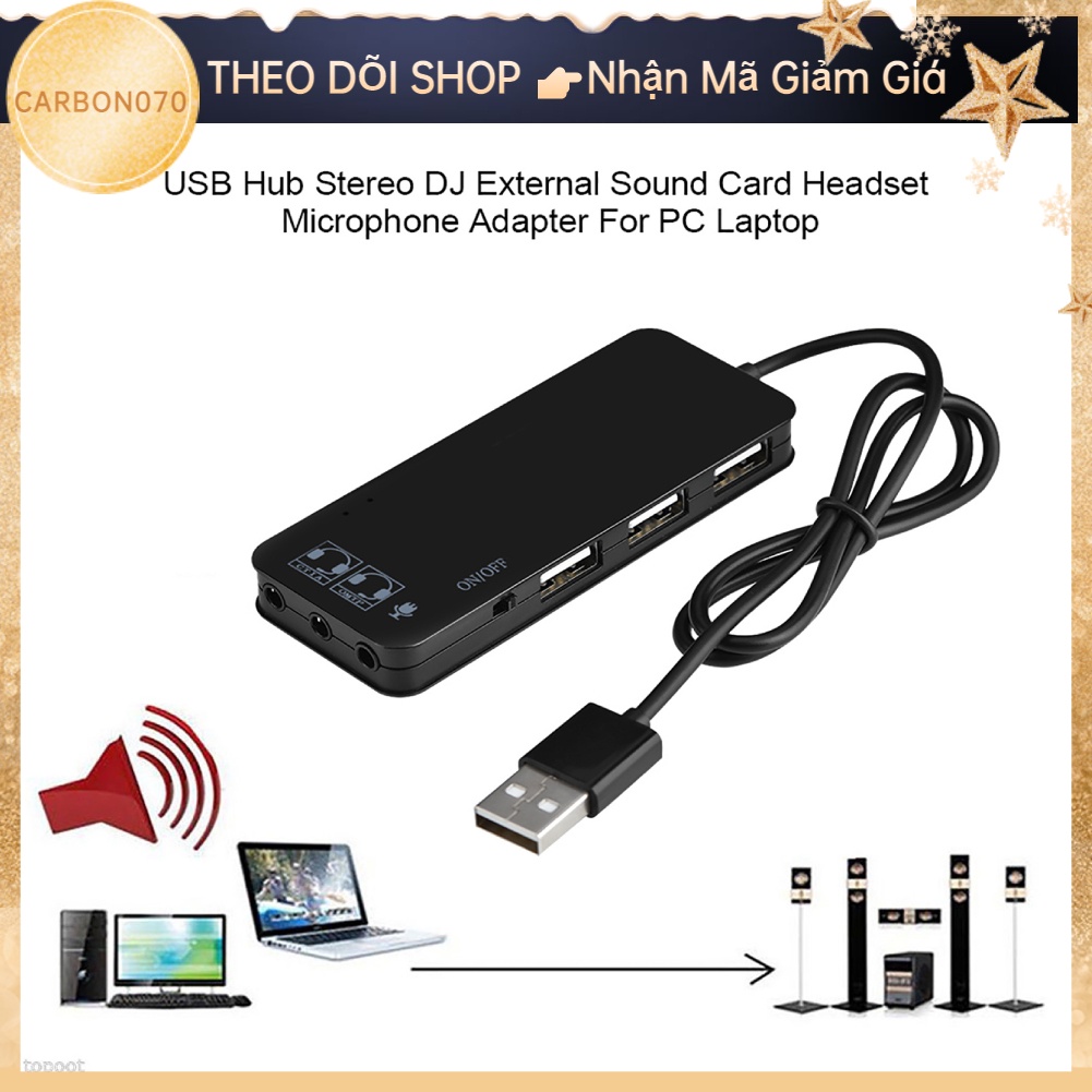 🌟Hàng Sẵn Hub chia cổng chuyển đổi âm thanh Bộ chia đa cổng Hub USB 2.0 TO 3 cổng + Mic tai nghe w / Bộ chuyển đổi âm thanh 7.1CH