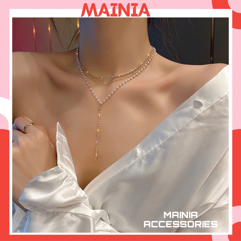 Vòng Cổ Dây Chuyền Hàn Quốc Đính Đá Dáng Dài Siêu Đẹp Mainia Shop