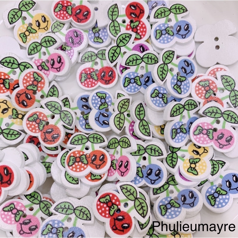 Set 10 nút ( cúc )áo hai lỗ hình quả cherry