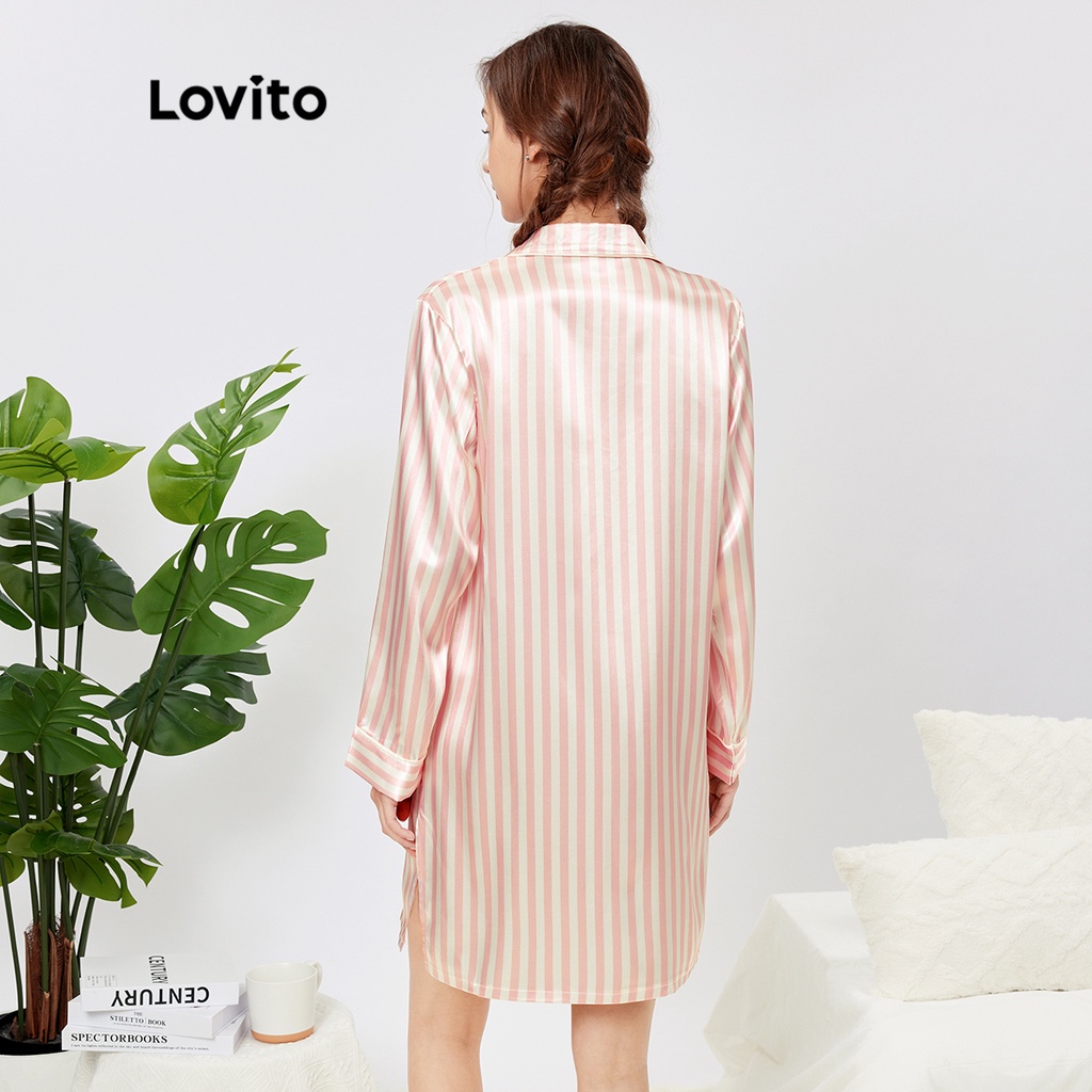 Váy ngủ Lovito Satin sọc thường L26AD097 (Hồng)