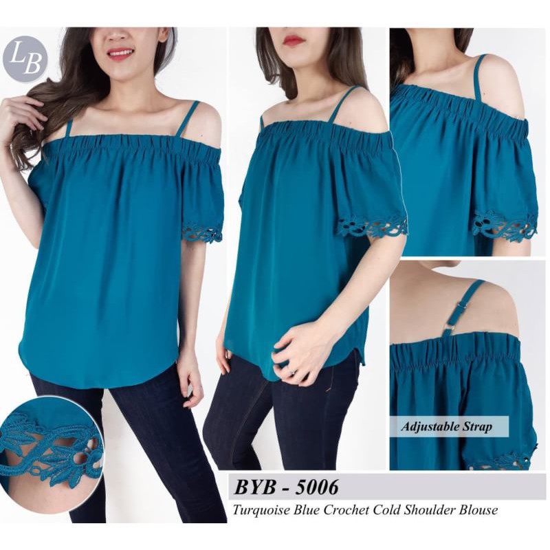 Lk24 Áo Blouse by&by Màu Xanh Ngọc Móc Lạnh Vai