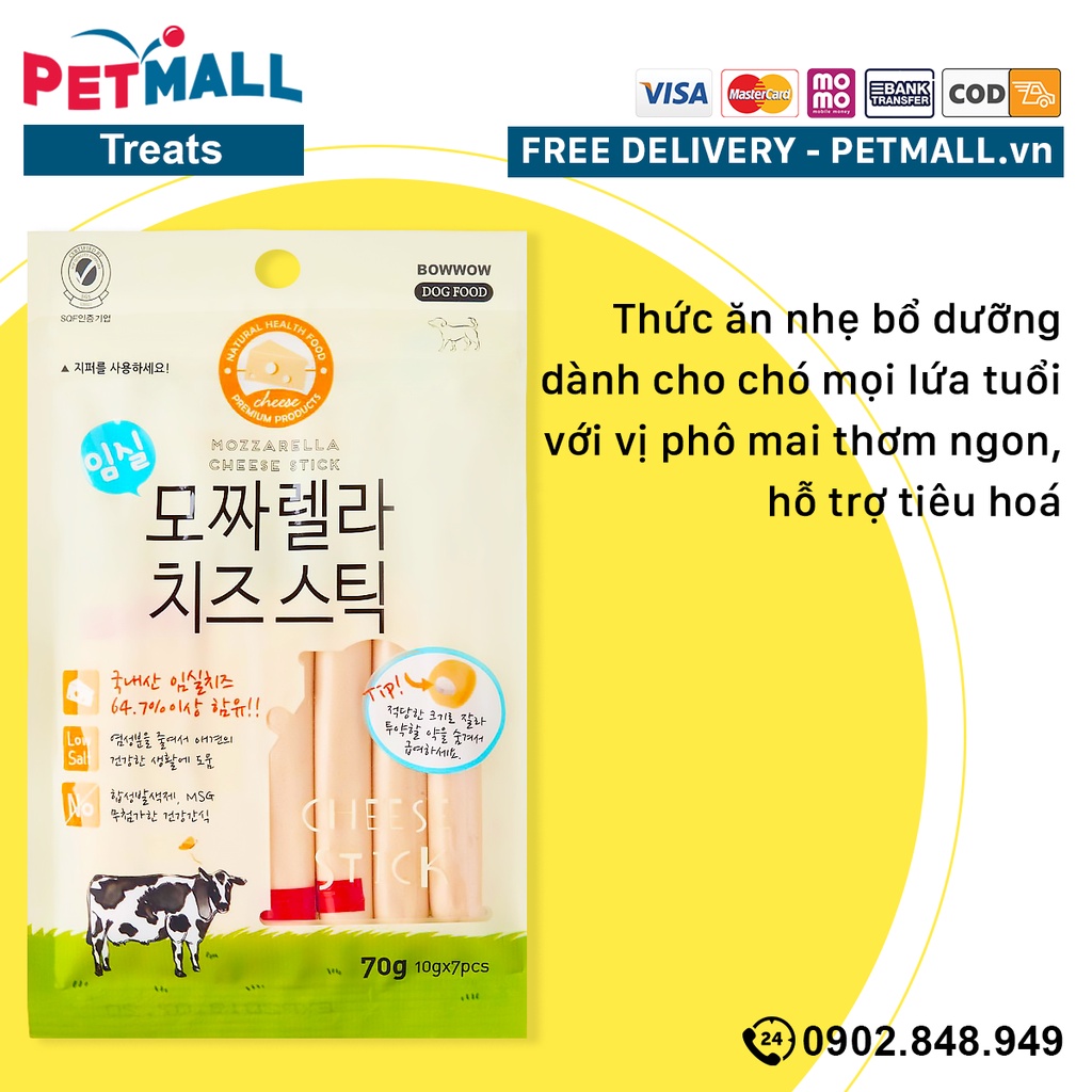 Xúc xích phô mai Petsmix Cheese Mozzarella 70g - Phô mai cho chó Petmall