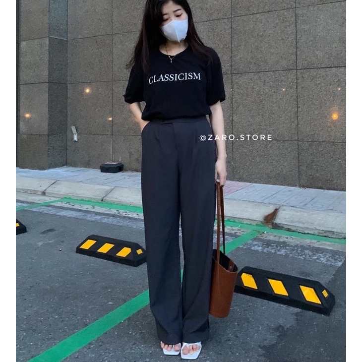 Quần tây suông cúc lệch