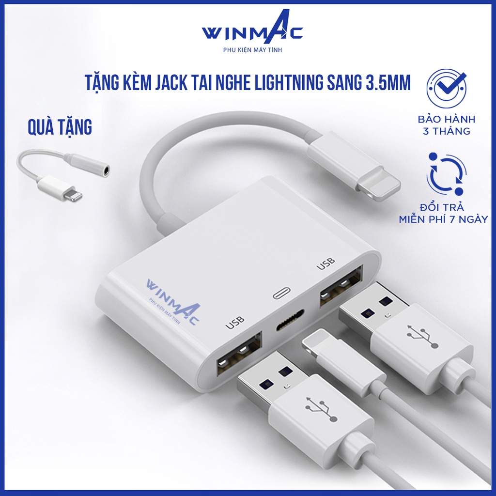 Bộ Chuyển Đổi Lightning sang USB - Otg lightning chia cổng USB cho iphone ipad tích hợp cổng sạc - Winmac