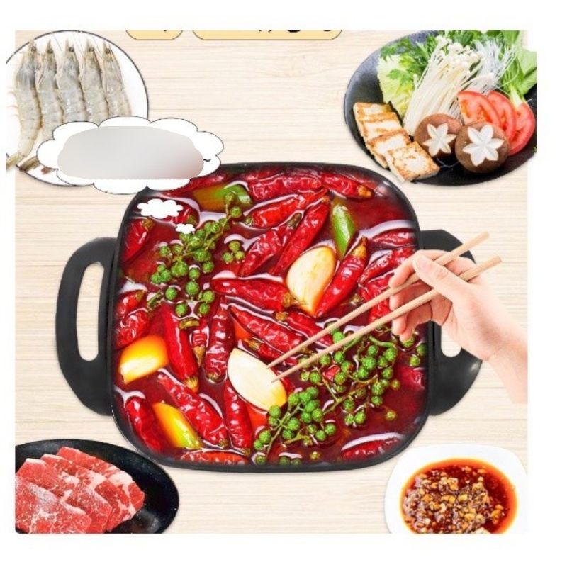 Bếp lẩu điện Nồi lẩu đỏ/ Chảo lẩu vuông Chống Dính Dung tích 5 Lít Đa năng, An toàn,  Kiểu dáng Hàn Quốc