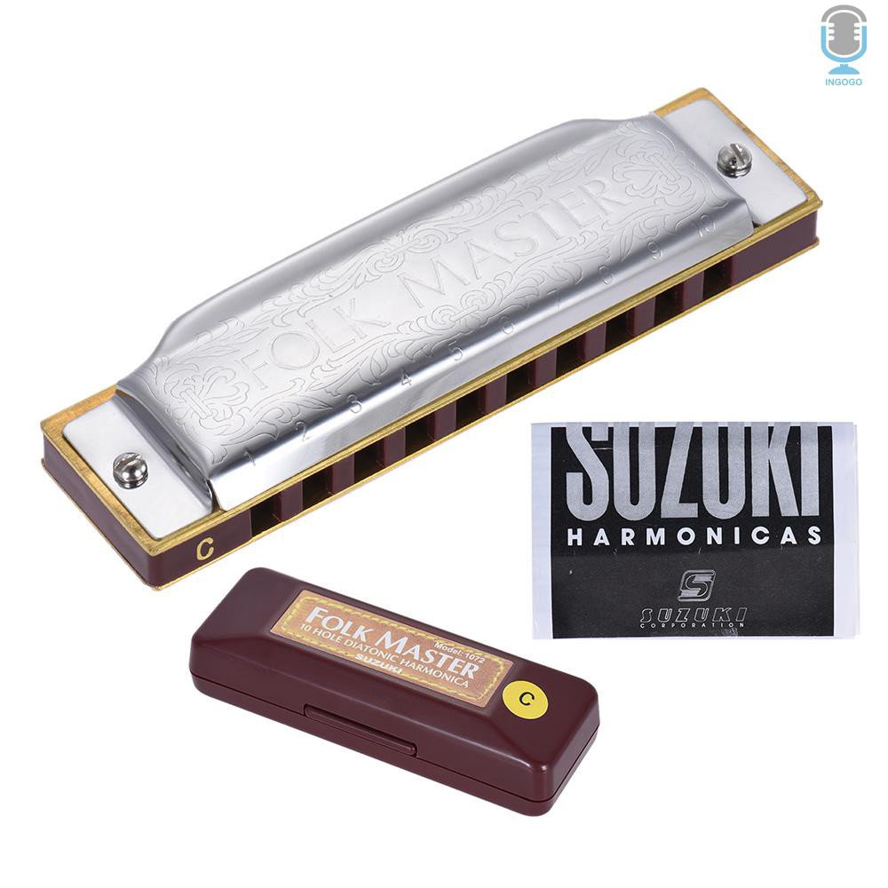 Phím Harmonica Diatonic tiêu chuẩn 10 lỗ theo hợp âm C 20 tông dành cho người mới bắt đầu Suzuki 1072-C Folkmaster