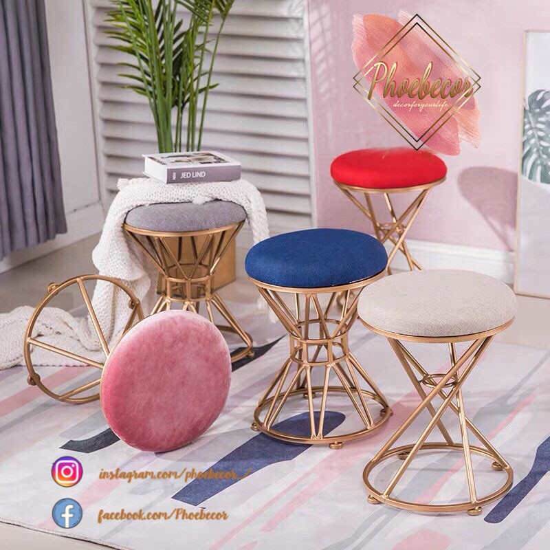 Ghế bàn trang điểm chân kim loại lót đệm vải nhung - PB60