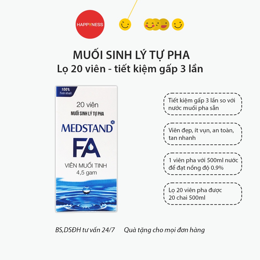 Muối sinh lý tự pha - Viên muối tinh Medstand FA - Lọ 20 viên
