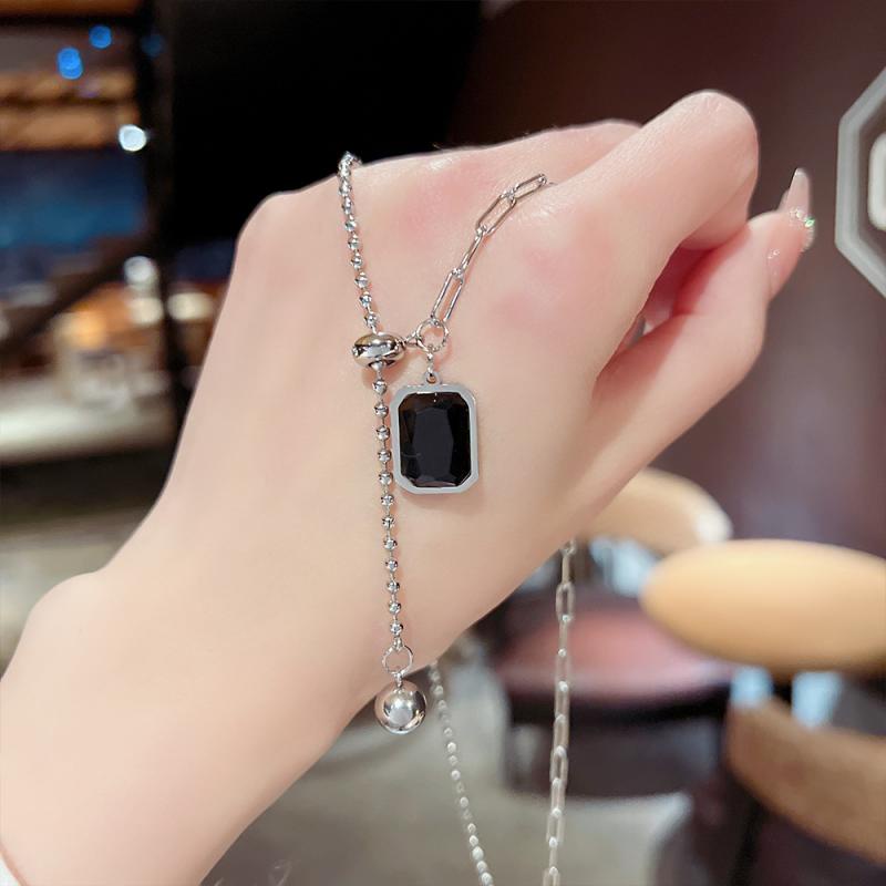 XiaoboACC Dây Chuyền Đính Đá Mặt Hình Vuông Bằng Thép Titan - 38CM+6CM