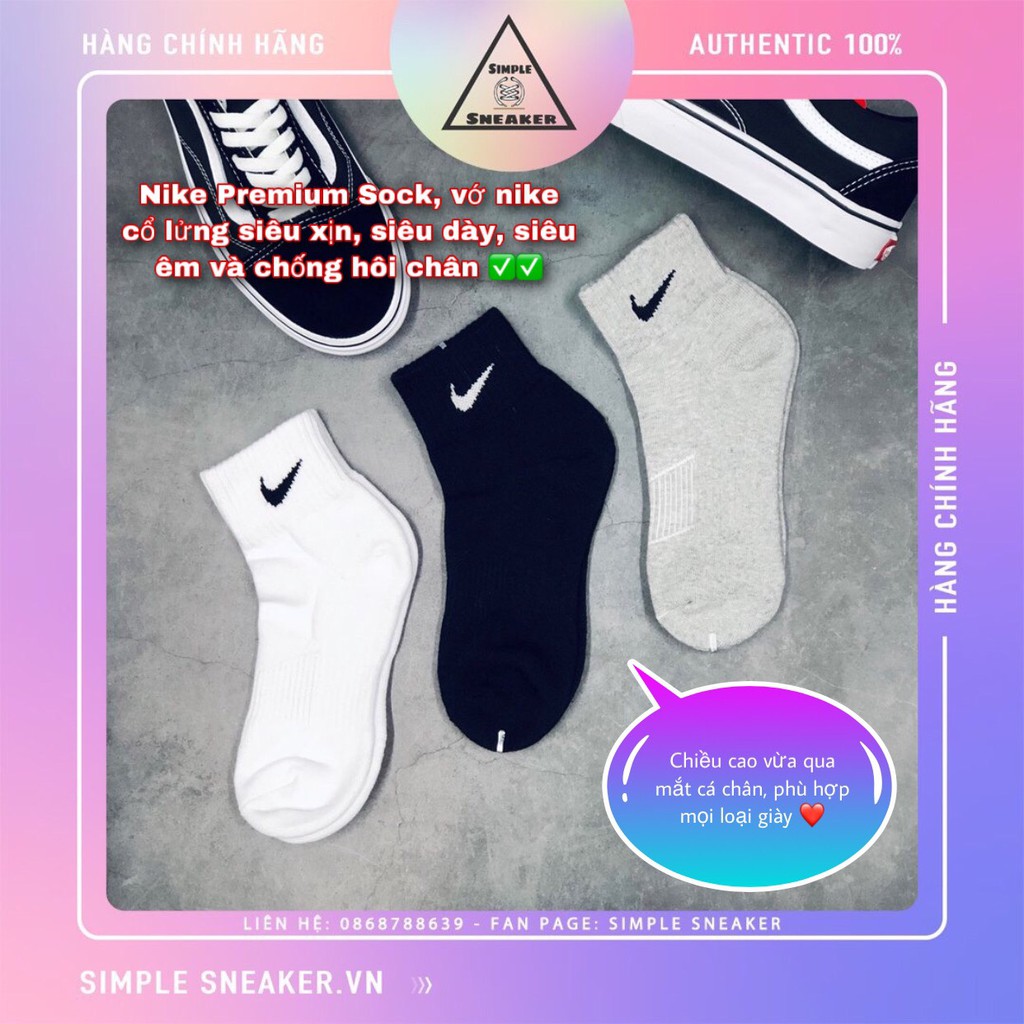 Vớ Nike Cổ Lửng 🔴FREESHIP🔴Tất Nam Nữ Unisex Chính Hãng - Chất Dày Dặn Cao Cấp Chống Hôi Chân - Đen Trắng Xám