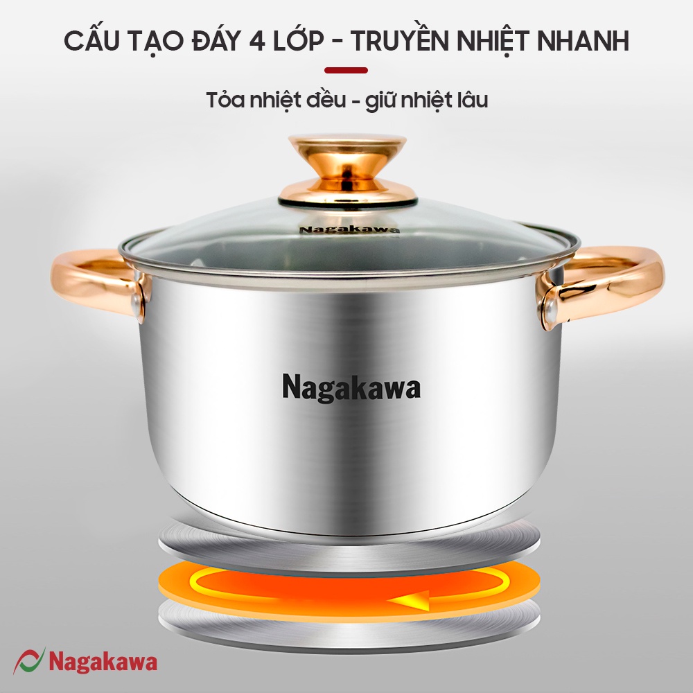 [Mã ELBAU7 giảm 7% đơn 5TR] Bộ nồi inox 304 NAG1306 (16cm, 20cm, 24cm) và Bàn là khô cầm tay Nagakawa NAG1502