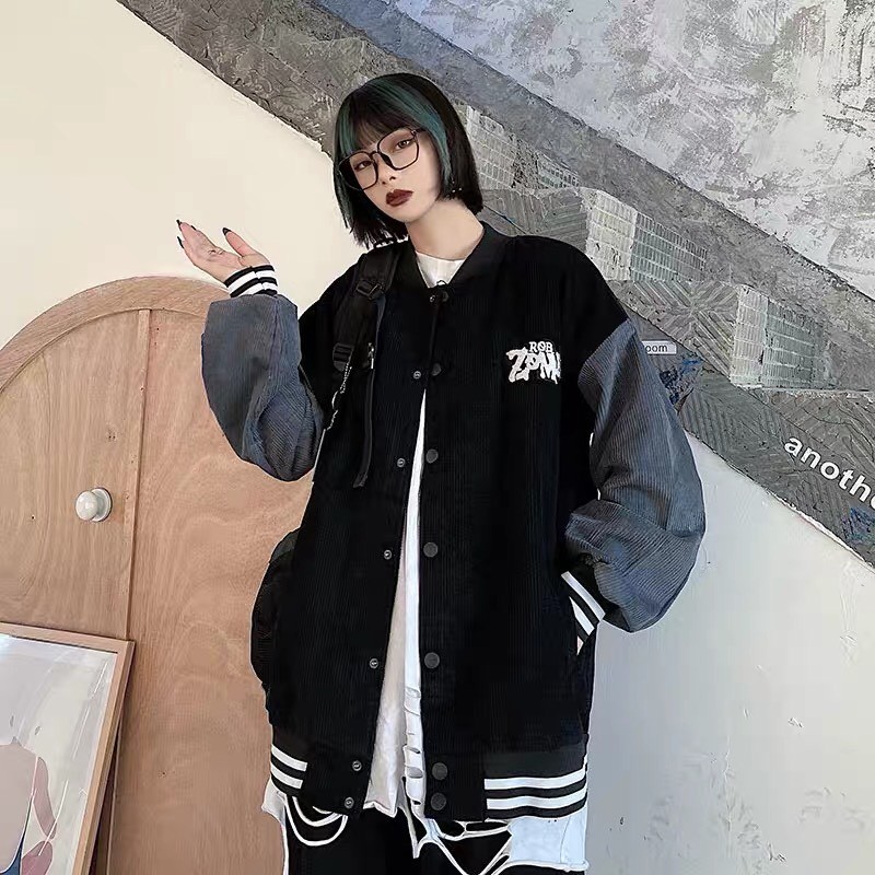 [MA AOKH3K GIAM 3%] Áo khoác bomber nhung gân unisex form rộng ZOMBIF bóng chày nam nữ (tặng vòng hoa cúc)
