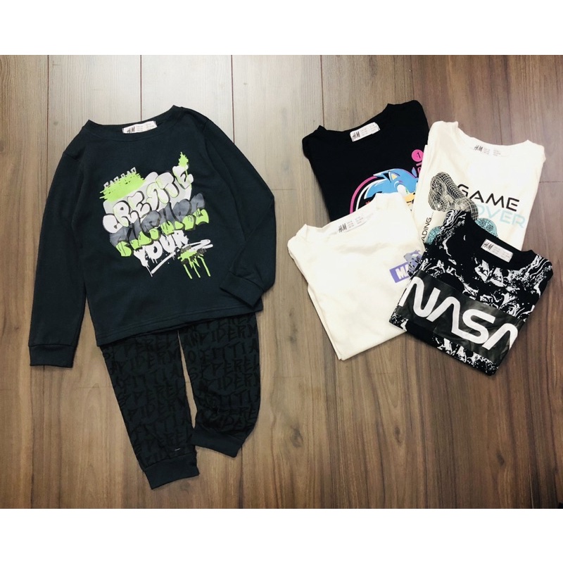 Bộ cotton dài tay in hình hm cho bé trai dòng đại